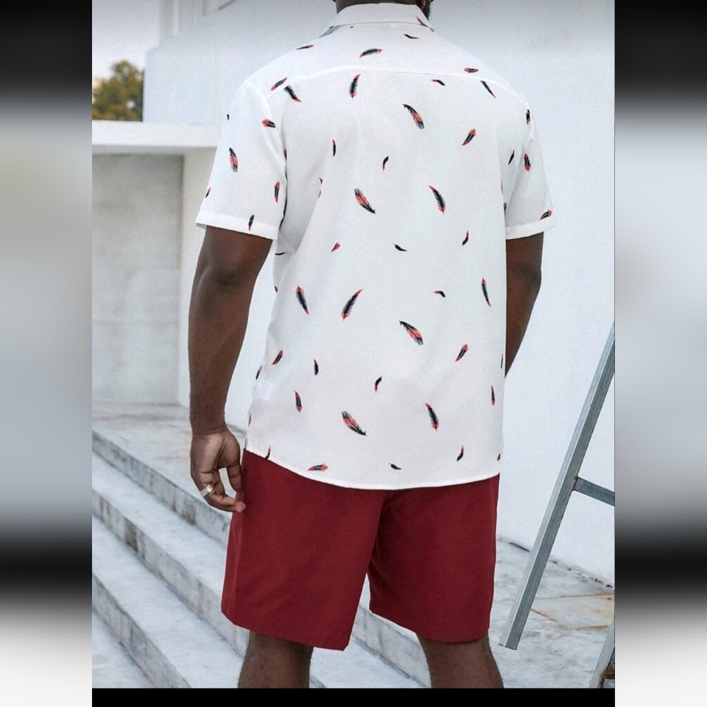 Men's White Shirt & Short - Burgundy to White - Picture 3 of 8